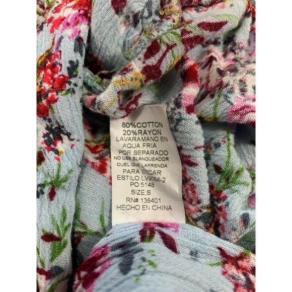Love Label Blue Floral Ruffle Tunic Flowy Cold Shoulder 3/4 Sleeve Cottagecore S - Picture 4 of 4